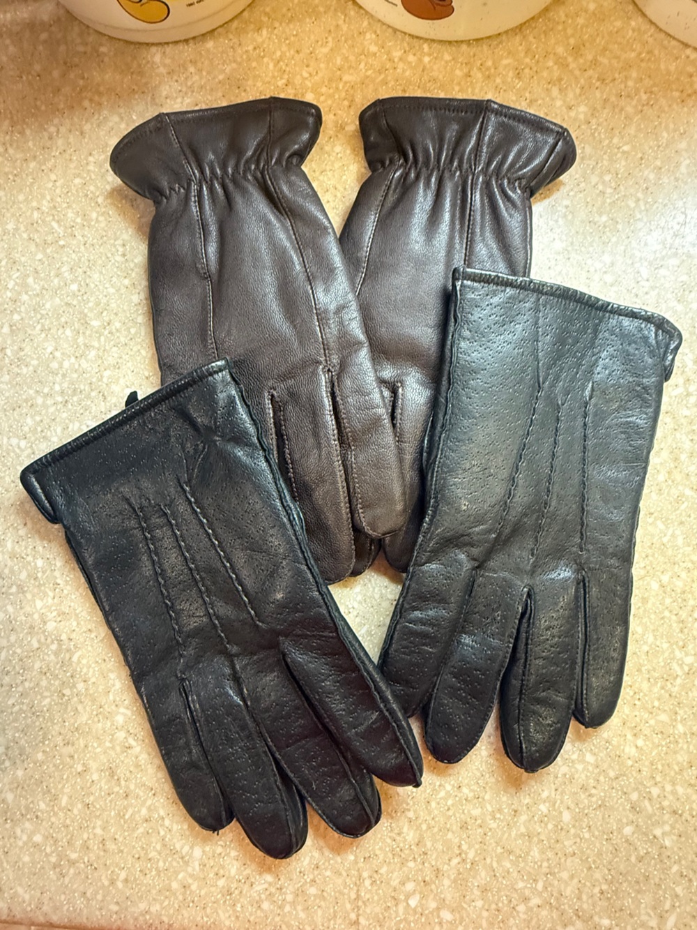 Men's Leather Driving Gloves Black and Brown Lined Gloves 2 Pair